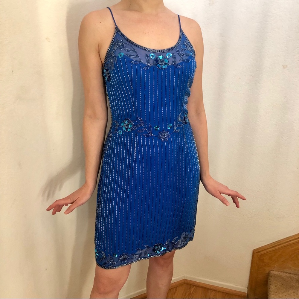 Vintage Beaded Blue Cocktail Dress